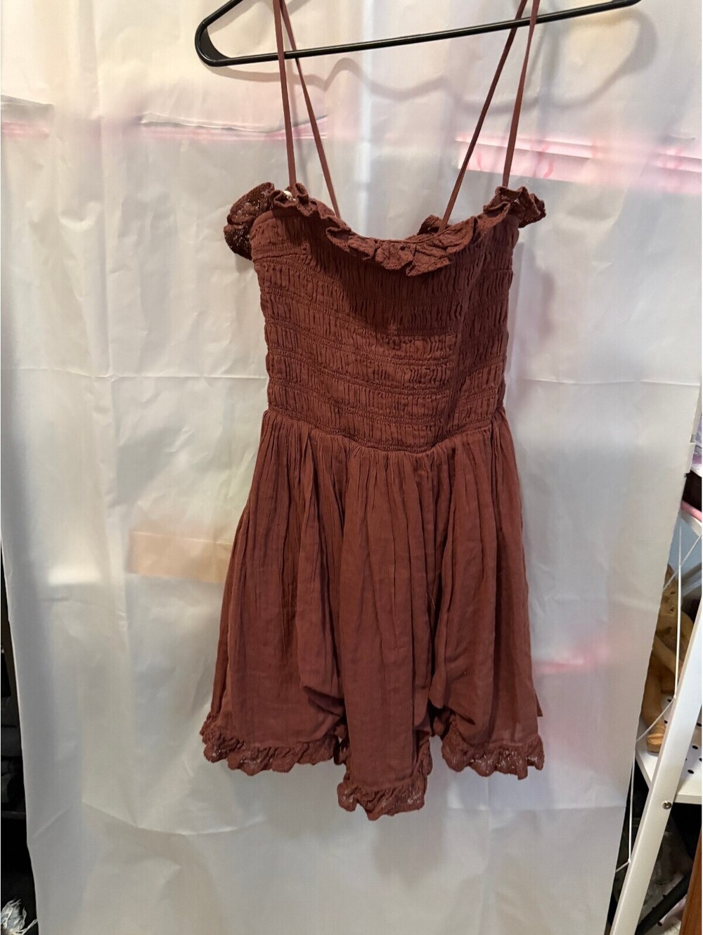 Free People Brown Smocked Ruffle Dress Size S